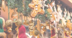 Photo of a Christmas themed room decorated with cute decorations like a gingerbread man
