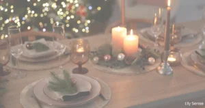 Photo of a lovely decorated dining table for a home cooked Christmas dinner.