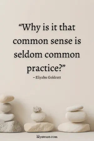 Aesthetic photo with the quote. "Why is that common sense is seldom common practice"