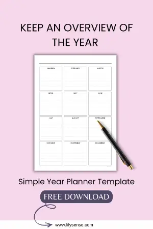 Keep an overview of the year with the free printable year planner