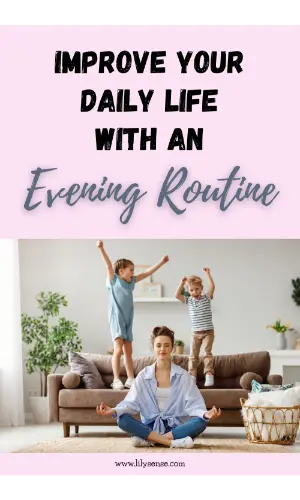Aesthetic photo of kids jumping on sofa as mum tries to stay calm. Improve your daily life with an evening routine