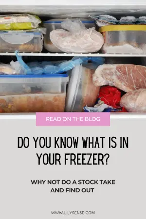 Photo of a freezer stuffed with bags of food. Caption reads Do you know what is in your freezer? Why not do a stock take to find out