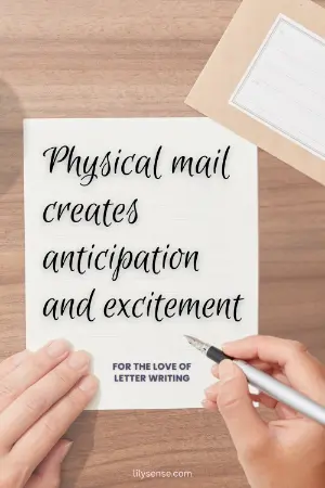 hands on a page with the writing Physical mail creates anticipation and excitement