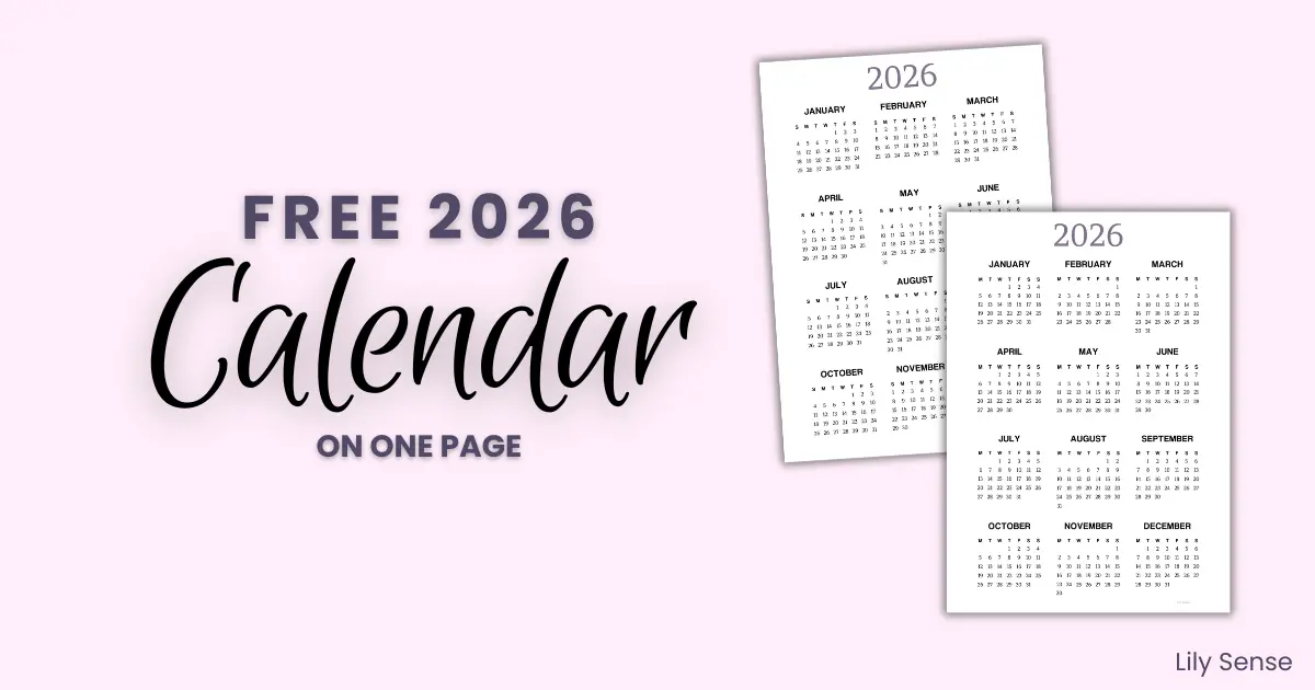 Free printable 2026 calendar on one page. Monday and Sunday start to the week. A4, A5, letter and HP size options available