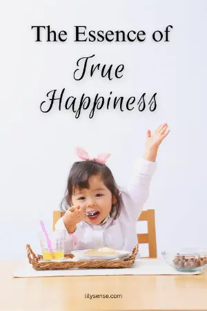 aesthetic photo of a very happy little girl. the caption reads the essence of true happiness
