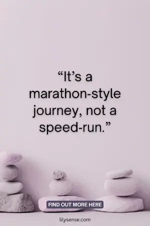 Pastel background with the quote It's a marathon-style journey, not a speed-run