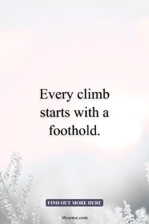 Aesthetic with the phrase "Every climb starts with a foothold"