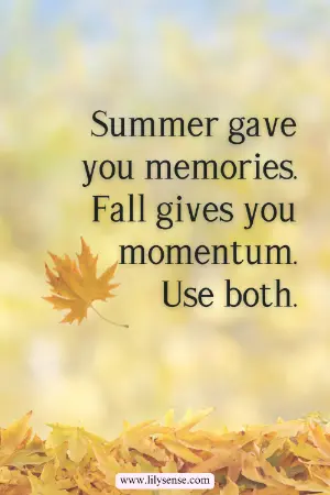 A photo of autumn leaves falling with the caption Summer gave you memories. Fall gives you momentum. use both